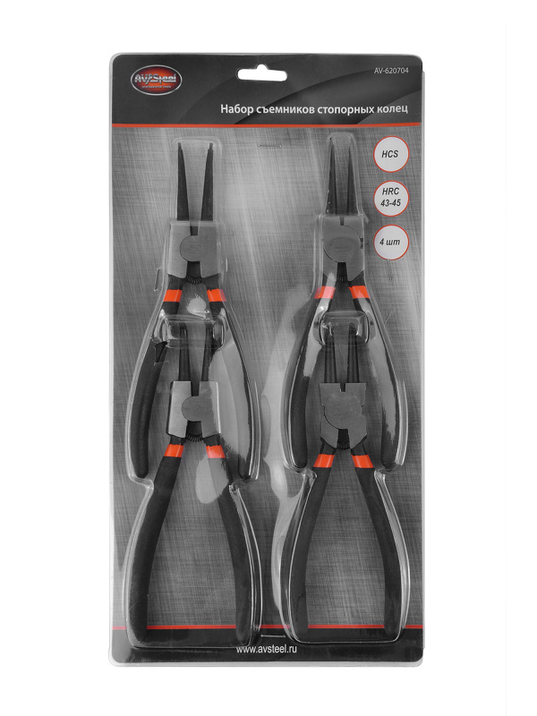 Набор съемников стопорных колец 170мм 4 предмета "AV Steel"